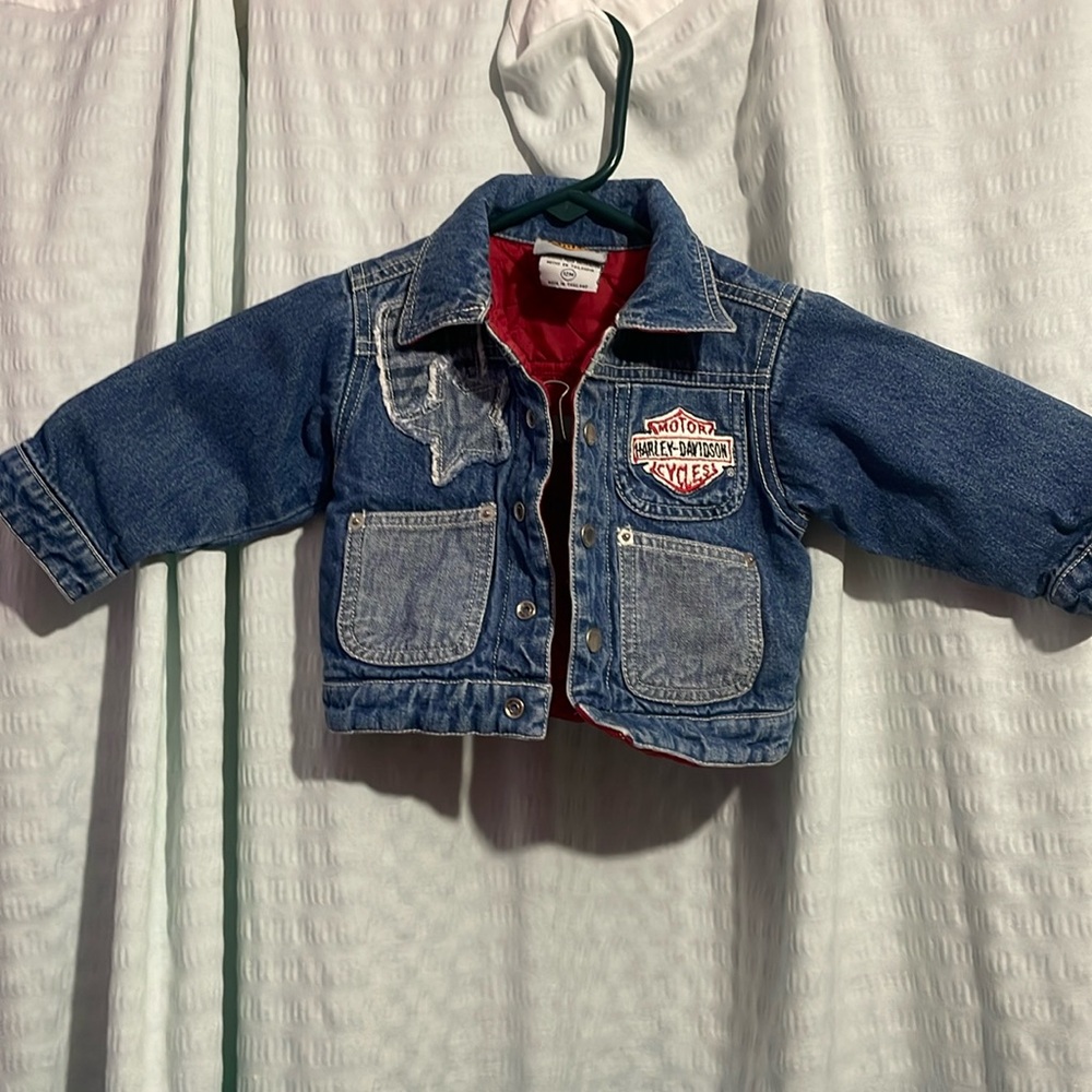 Harley Davidson lined snap closure Jean jacket size 12 months